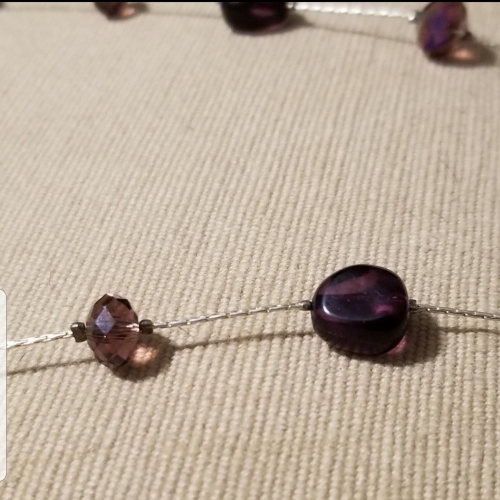Necklace w/Plastic Purple Iridescent & Glass Beads